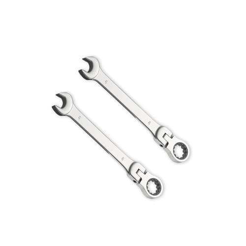 Image of Leliafleury 2pcs 6mm Ratchet Spanner Flex-Head, Combination Wrench, Polished CR-V Chrome Vanadium Steel Metric Spanner, 72-Tooth, Box and Open End Ring Ratcheting Spanner Tool for Home Bicycle