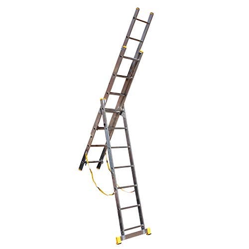 Image of Trade Master Pro® 3 Section Stair Combi-All-in-One Extension Ladder, Step Ladder & Free Standing Ladders | Lightweight Aluminium | 150kg Weight Rating | EN131 Certified | Size: 3x7