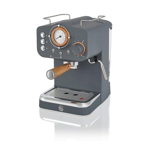 Image of Swan SK22110GRYN Nordic Espresso Coffee Machine with Milk Frother, Steam Pressure Control, 1.2L Detachable Water Tank, 1100W, Nordic Slate Grey