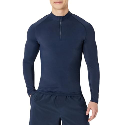 Image of Amazon Essentials Men's Long-Sleeve Quarter Zip Rash Vest, Navy, XL