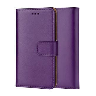 Image of ameego MK-209 Premium Genuine iPhone 5/5S/SE Real Leather Flip Wallet Magnetic Kickstand Slim Book Case with Card Slot (Purple)