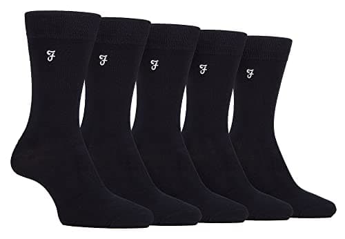 Image of Farah - Mens 5 Pack Natural Organic Bamboo Bright Striped Patterned Socks (6-11, Black)
