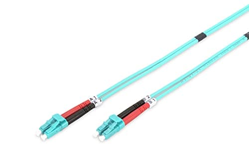 Image of DIGITUS DK-2533-01/3 – Fibre Optic Cable OM3 – 1 m – LC to LC – Duplex Fibre Optic Cable – 1/10/40/100 Gbit/s – MM Multimode Fibre Optic LAN Cable – Fibre Type: 50/125 µ – Turquoise (Aqua)