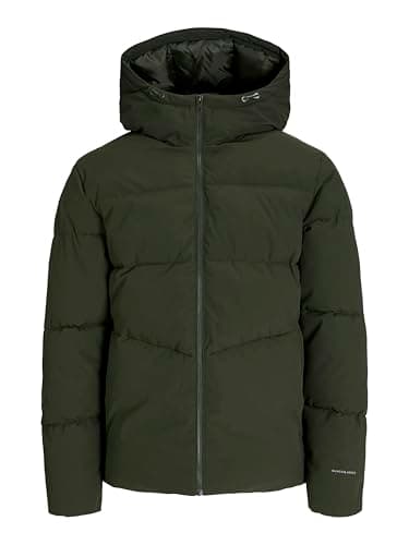 Image of JACK & JONES Mens Puffer Jacket Hooded Long Sleeve Detachable Hood Full Zip Outdoor Windproof Jacket for Men, Rosin Colour, UK Size - M