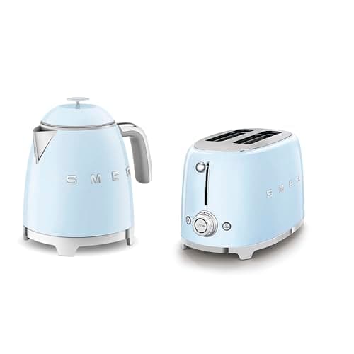 Image of Smeg 50’s Style Retro Range Breakfast Set, 0.8L 1400W Mini Kettle and Multi-Functional Control 2-Slice 950W Toaster, Pastel Blue, KLF05PBUK/ TSF01PBUK