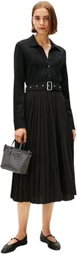 Image of Tommy Hilfiger Women's Interlock Mix Media Polo DRS LS WW0WW48398 Polo Dress, Black, XL