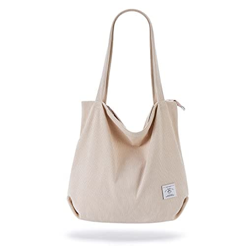 Image of KALIDI Thicken Corduroy Totes Bag Extra Large Capacity Handbags Shoulder Bags with Zipper Cord Tote Bag for Women Ladies Girls Casual Shopping Bag for Work School College Daily Use (Beige)