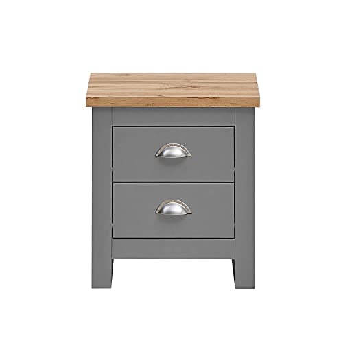 Image of Timber Art Design UK Lisbon 2 Drawer Chest Bedside Cabinet Storage Unit Nightstand Table Modern Furniture for Living Room, Bedroom, Hallway, Grey Oak Finish - 51 x 45 x 45 cm