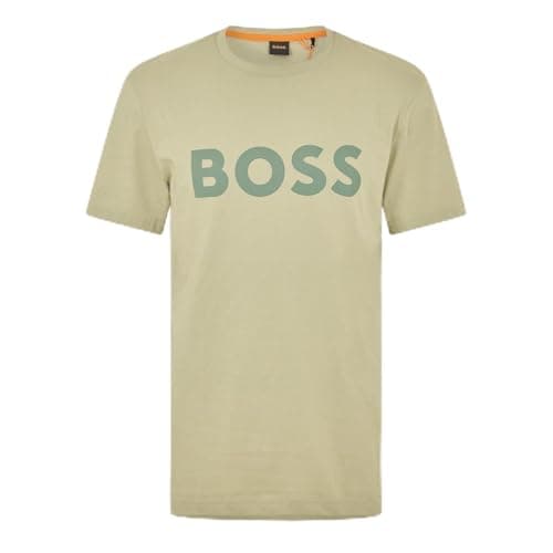 Image of BOSS Mens Thinking 1 T-Shirt Signature Logo Short Sleeve Open Green S