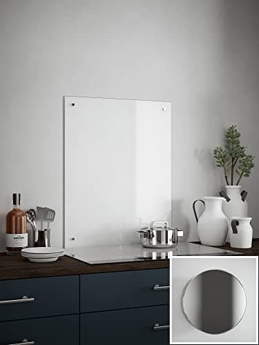 Image of Clear Glass Kitchen Splashback (Chrome Cap) 600mm x 750mm x 4mm - Self Adhesive Easy Install Cooker Back Panel