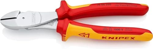 Image of KNIPEX High Leverage Diagonal Cutter, Chrome-Plated, 200 mm, VDE, Chrome Vanadium Steel, Piano Wire, Precision Cutting, Side Cutters, 74 06 200