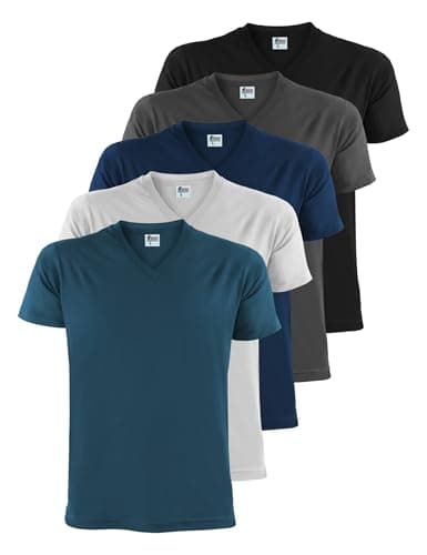 Image of ALPIDEX Men's T-Shirts Pack of 5 V-Neck 100% Cotton Men Shirt Tshirt Short Sleeve Cotton Casual Plain S M L XL XXL 3XL 4XL 5XL, Size:m, Colour:Water