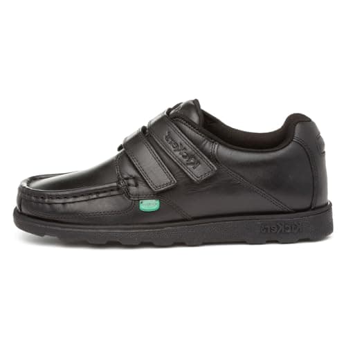 Image of Kickers Fragma Boys Leather Black Easy Fasten Shoe - Size 2.5 - Black