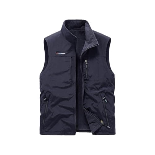 Image of Vivikivi Fleece Gilet For Men, Men's Waterproof Warm Sleeveless Jacket with Pockets, Winter Outerwear Vest Reversible Body Warmer for Work Fishing Photography Outdoor Sport (Navy Blue, XL)
