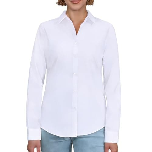 Image of Kunoli White Shirts for Women, Women's Blouses & Shirts Ladies White Long Sleeve Top Shirt for Women, Executive Office Business Casual Top (UK, Alpha, XL, Regular, Regular, White)