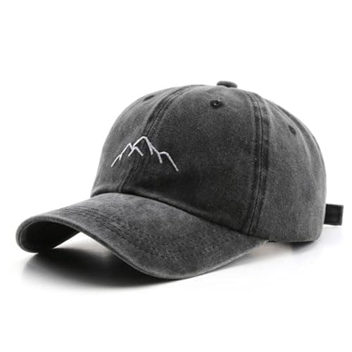Image of YULOONG Mens Vintage Baseball Cap Mountain Peak Embroidery Baseball Hats Retro Washed Cotton Dad Cap Womens Outdoor Sports Cap Adjustable Unisex Black