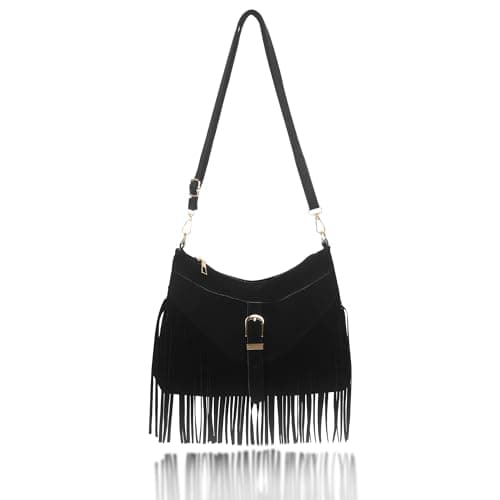 Image of Jiusely Women Hobos Shoulder Bags, Fringe Bag Crossbody Large Capacity, Vintage Tassel Bags for Women with Long Adjustable Strap, Hobos Shoulder Tassel Handbag for Travel Go Shopping Outing