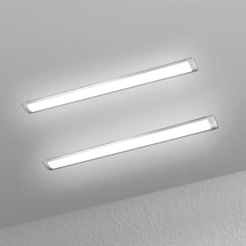 Image of muzha 2 Packs LED Batten Lights 4FT 40W 6500k Daylight,Low Profile Wall or Ceiling Surface Mounted Fitting for Offices, Warehouse, Garages, Basements, Workshops