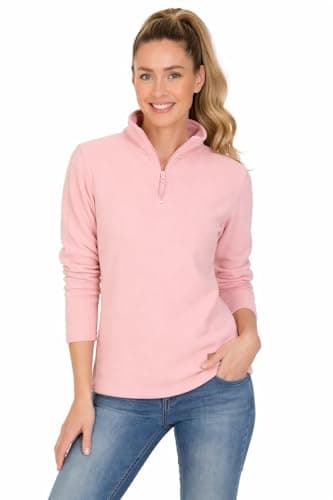 Image of Blu Apparel Womens 1/4 Zip Fleece Sweater Heavy Weight Hiking Outdoor Camping Warm Jumper for Women Pullover Half Zip (UK, Numeric, 12, Regular, Regular, Pink)