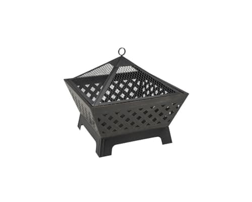 Image of LANDMANN Fire Basket | Cross Hatch Motif with Distinctive Design | With Mesh Grid to Protect Against Sparks | Tapered Steel Construction | Includes Poker & Weather Protection Cover [Black]