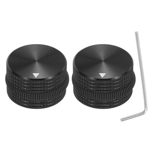 Image of sourcing map 2Pcs Aluminium Potentiometer Knobs, 1/4"(6mm) Volume Audio Control Knobs 15.5mm x 25mm Potentiometer Screw Type for Guitar Bass with Black Rubber Ring and Wrench, Black
