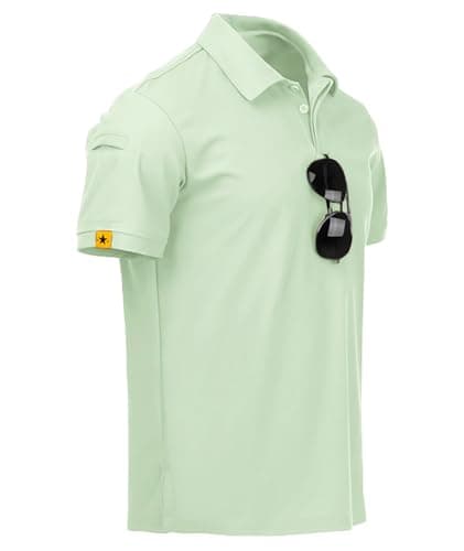 Image of JACKETOWN Men Polo Shirt Short Sleeve Breathable Tennis Shirt Summer Tshirts Men Button Front Polo Shirts for Men Adult Casual Sport Shirt Basic Regular-Fit Golf Shirt(L Light Green)