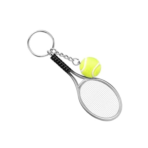 Image of shilipu Tennis Racket Keychain Black Color Mini Tennis Racket with Ball Keychain Key Ring Creative Metal Keychain Sport Keyring Tennis Ball Keyring Gift for Sports Tennis Lovers