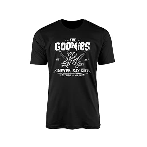 Image of Never Say Die T-Shirt -Retro 80s Nerdy Pirate Film Movie Merch Gift Present Idea 100% Combed Cotton High-Density Extreme Comfort (Large, Black)