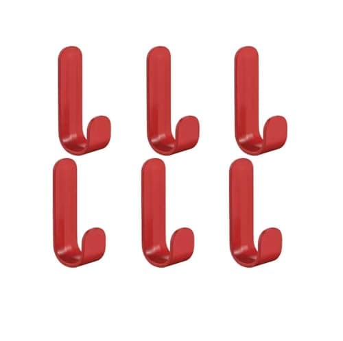 Image of 6 Pcs Strong Self Adhesive Hooks Set Stick On Wall Hanger Door Home Kitchen (Red)