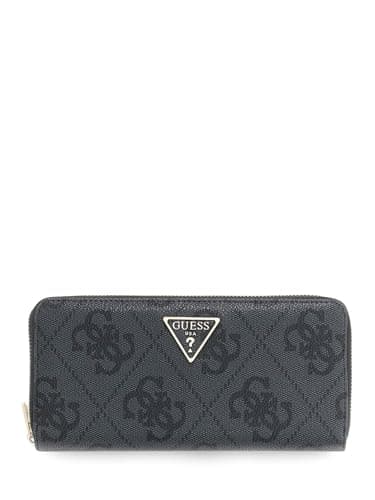 Image of GUESS Purse Laurel II Large Zip Around Wallet Coal Logo Dark Grey