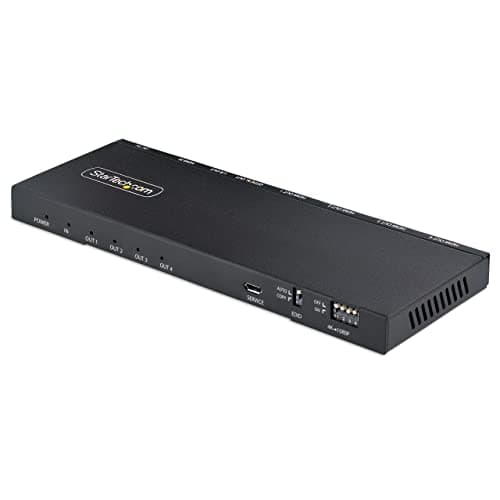 Image of StarTech.com 4-Port HDMI Splitter, 4K 60Hz HDMI 2.0 Video, 4K HDMI Splitter w/Built-in Scaler, 1 In 4 Out HDMI Splitter, 3.5mm/Optical Audio Port, HDMI Display/Output Splitter (HDMI-SPLITTER-44K60S)