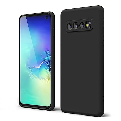 Image of oakxco Designed for Samsung Galaxy S10 Plus Phone Case Liquid Silicone Grip, Cute Thin Slim Soft Rubber TPU Plain Smooth Gel Cover for Women Girl Aesthetic, Matte Solid Protective & Shockproof, Black