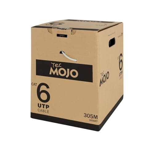 Image of Tecmojo CAT6 UTP 305M, Gigabit Reel-in-Box LAN Ethernet Network Bulk Cable Pull Box with Reel, Pure Copper Conductor 23AWG LSZH CPR Dca Grey