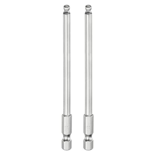 Image of sourcing map 2pcs Ball End Hex Screwdriver Bit Set 4mm (H4.0) Size 1/4" Hex Shank 100mm (4") Long Magnetic Ball Head Bits S2 Steel Metric Screw Driver Bit