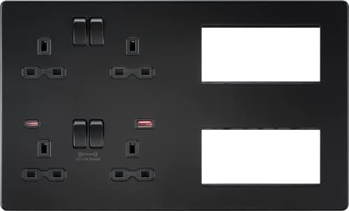 Image of Screwless Combination Plate with Dual USB FASTCHARGE A+C - Matt Black