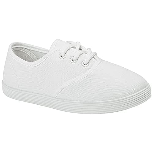 Image of Stylo Online Pe Pumps Boys Girls Unisex Adult Kids Children Back to School Pe Pump Gym Sports Trainers P.E. Pumps Plimsolls Shoes Gusset Plimsoles Trainers(Lace Up White Infants 9)