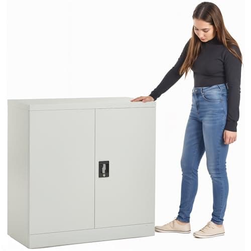 Image of MMT Office Storage Cabinet, Metal Office Storage Cupboard with Lock, 2 Door Filing Cabinet 2 Adjustable Shelf, Garage, Workshop, Pantry Utility Cupboard, Powder Coated Grey, 80cm Wide