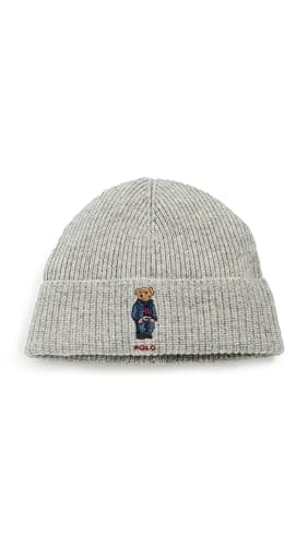 Image of Polo Ralph Lauren Men's Solid Denim Bear Beanie, Andover Heather, One Size