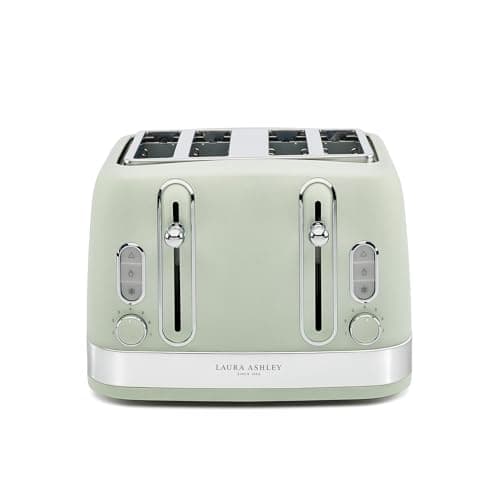 Image of Laura Ashley Sage Leaf 4 Slice Toaster with Wide Slots - Easy to Use Multi Functional Bread Toaster 4 Slice with High Lift Lever, 7 Browning Levels, Independent Dual Controls, Defrost & Reheat Modes