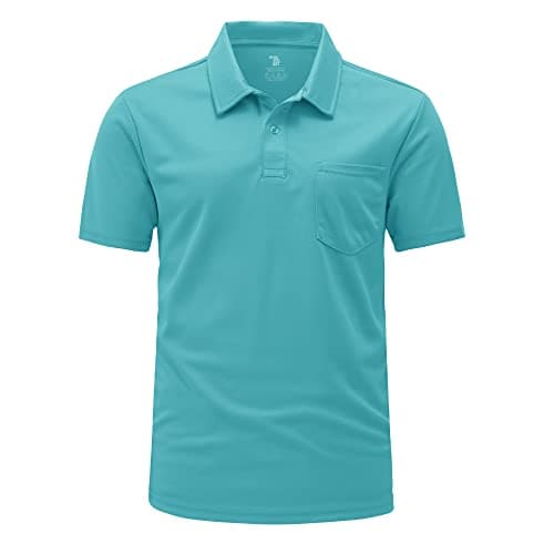Image of Rdruko Mens Polo Shirts with Pocket Short Sleeve Stretch Fit Summer Breathable Quick Dry Casual Smart Golf Work Hiking Tops Cyan Blue XL