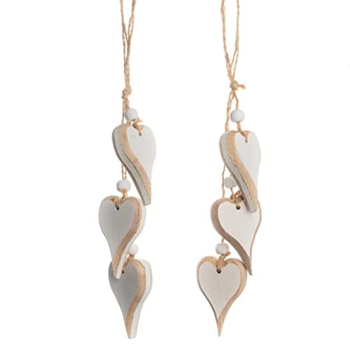 Image of Heart-shaped Wooden Decorative Hanging Handmade Hearts Ornaments for Wedding Party Valentine Christmas Home Decoration Car Decor (#4, 2Pcs)
