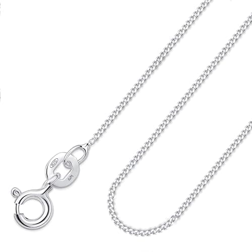 Image of Amberta Solid 925 Sterling Silver Chain for Women Men | Super Thin Dainty & Sturdy Box Curb Singapore Beaded Snake Paperclip Necklace Delicate 16/18/20/22/24 inch: 18 inch Silver Curb Chain Necklace