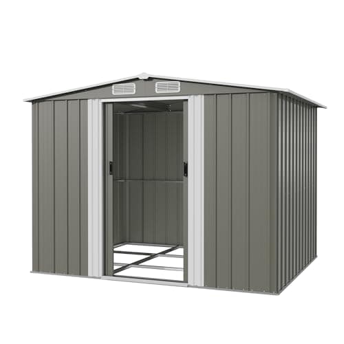 Image of Devoko 8x6ft Metal Garden Shed with Easy Assembly, Large Outdoor Storage Shed, Weatherproof Steel Tool Shed for Garden Tools, Bicycles, Lawn Mowers, Backyard, Patio & Allotment -Grey