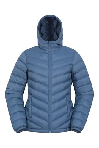 Image of Mountain Warehouse Seasons Womens Padded Jacket - Water Resistant Coat, Puffer Jacket, Front Pockets, Adjustable Elastic Cuffs & Hood - For Spring Summer, Outdoors Blue Women's Size 14