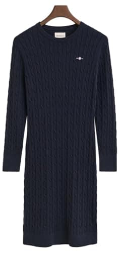 Image of GANT Women's Stretch Cotton Cable C-Neck Dress, Evening Blue, M