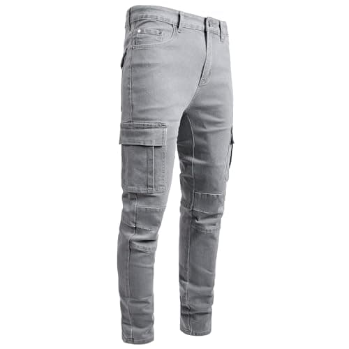 Image of JENY-LUCK Men's Stretch Skinny Jeans Slim Fit Distressed Tapered Leg Stretch Biker Denim Pants Men's Ripped Slim Fit Skinny Destroyed Distressed Straight Leg Jeans