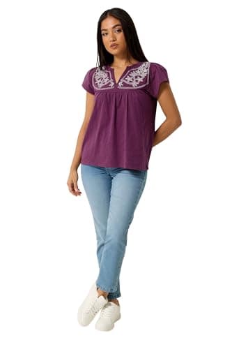 Image of M&Co Petite Berry Embroidered Cotton Notch Neck Top - Women's Purple