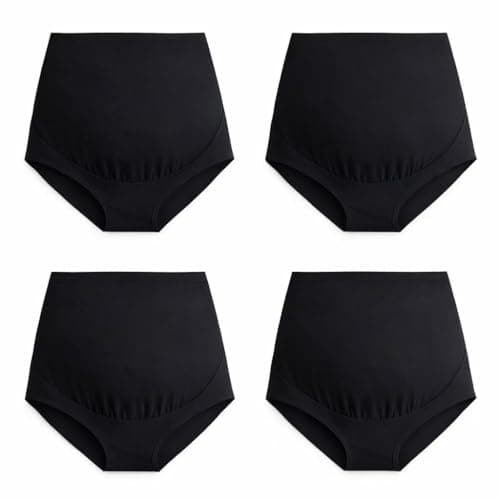 Image of Mama Cotton Women's Over The Bump Maternity Panties High Waist Full Coverage Pregnancy Underwear (Color-All Black 4 Pack, Size-XL)