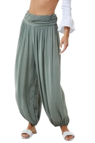 Image of STAR FASHION Womens Italian Hareem Trouser Ladies Full Length Plain Baggy Harem Ali Baba Pants Jersey Waistband Casual Wear Khaki 12-14