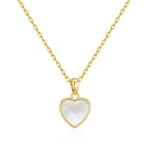 Image of Philip Jones 18k Gold Plated Mother of Pearl Gemstone Heart Necklace
